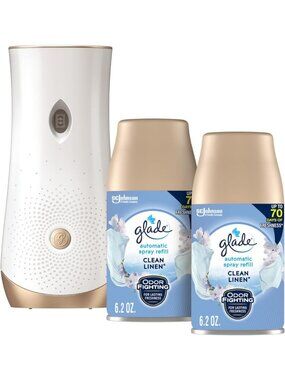 Automatic Spray Air Freshener Kit - Clean Linen Scent, Holder & 2 Refills